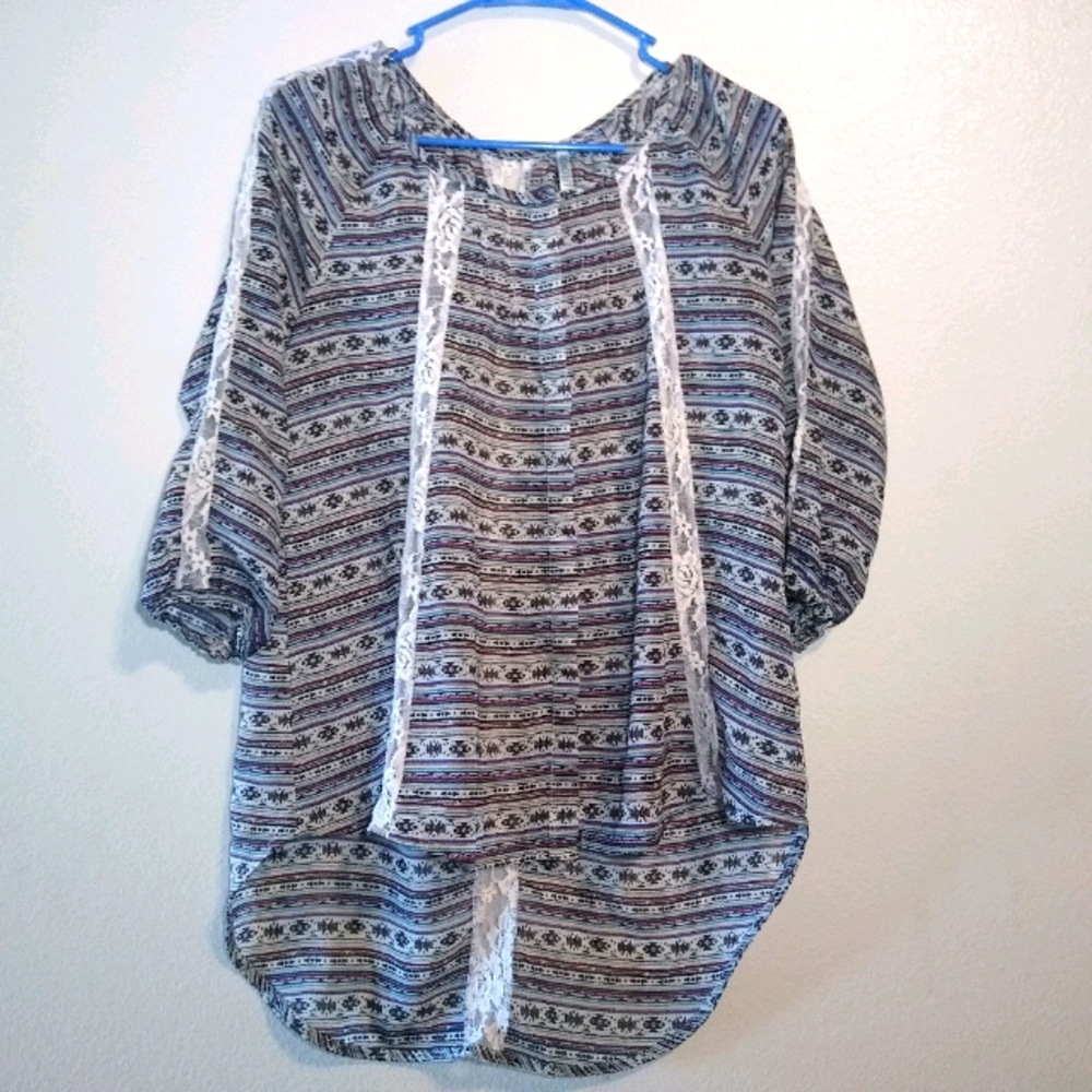 Wallflower Boho Lace Size S High Low Blouse Top